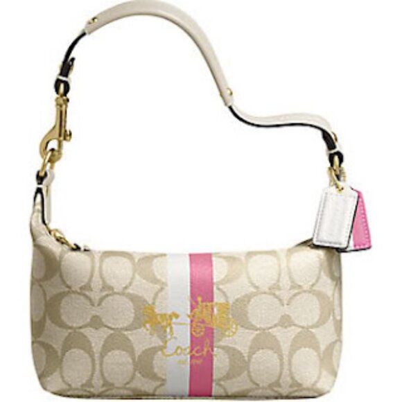 Coach Handbags - Coach Heritage Signature Stripe Top Handle Pouch Bag